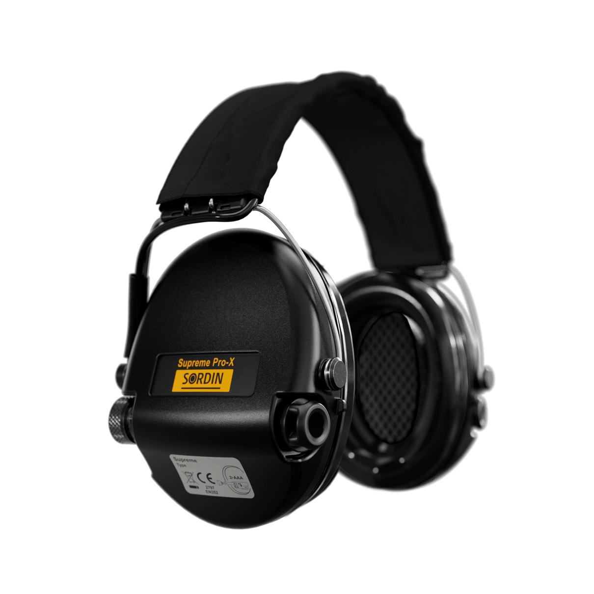 Sordin Supreme Pro-X mit schwarzem Kopfband und schwarzen Cups mit Gelkissen Sordin Supreme Pro-X mit schwarzem Kopfband und schwarzen Cups mit Gelkissen