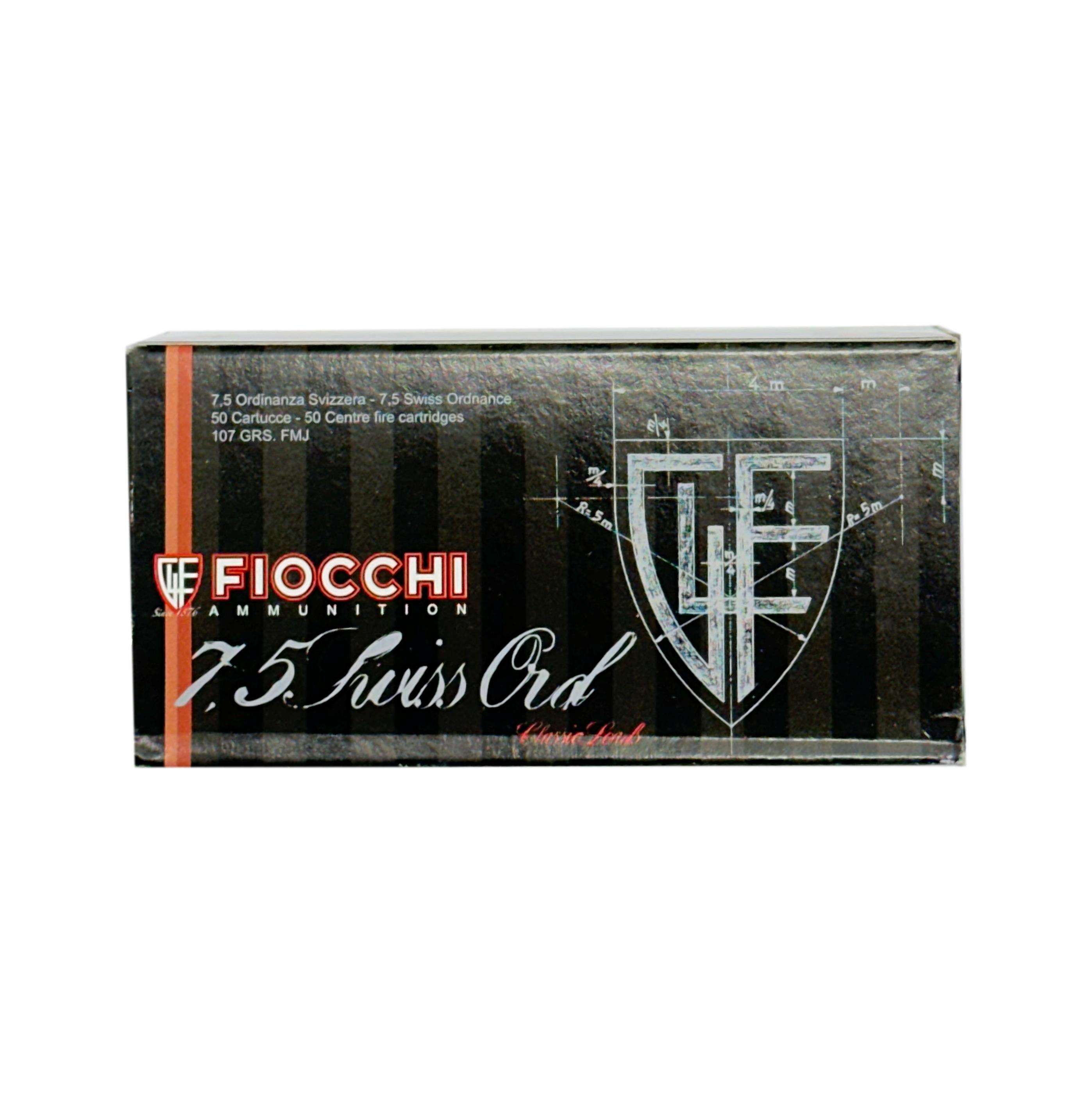 FIOCCHI 7.5mm Swiss Ord Fiocchi <br><b> 7.5 Ordonnanz Schweiz FMJ | 6.9g | 107gr </b><br> 7.5mm Swiss Ord | 1