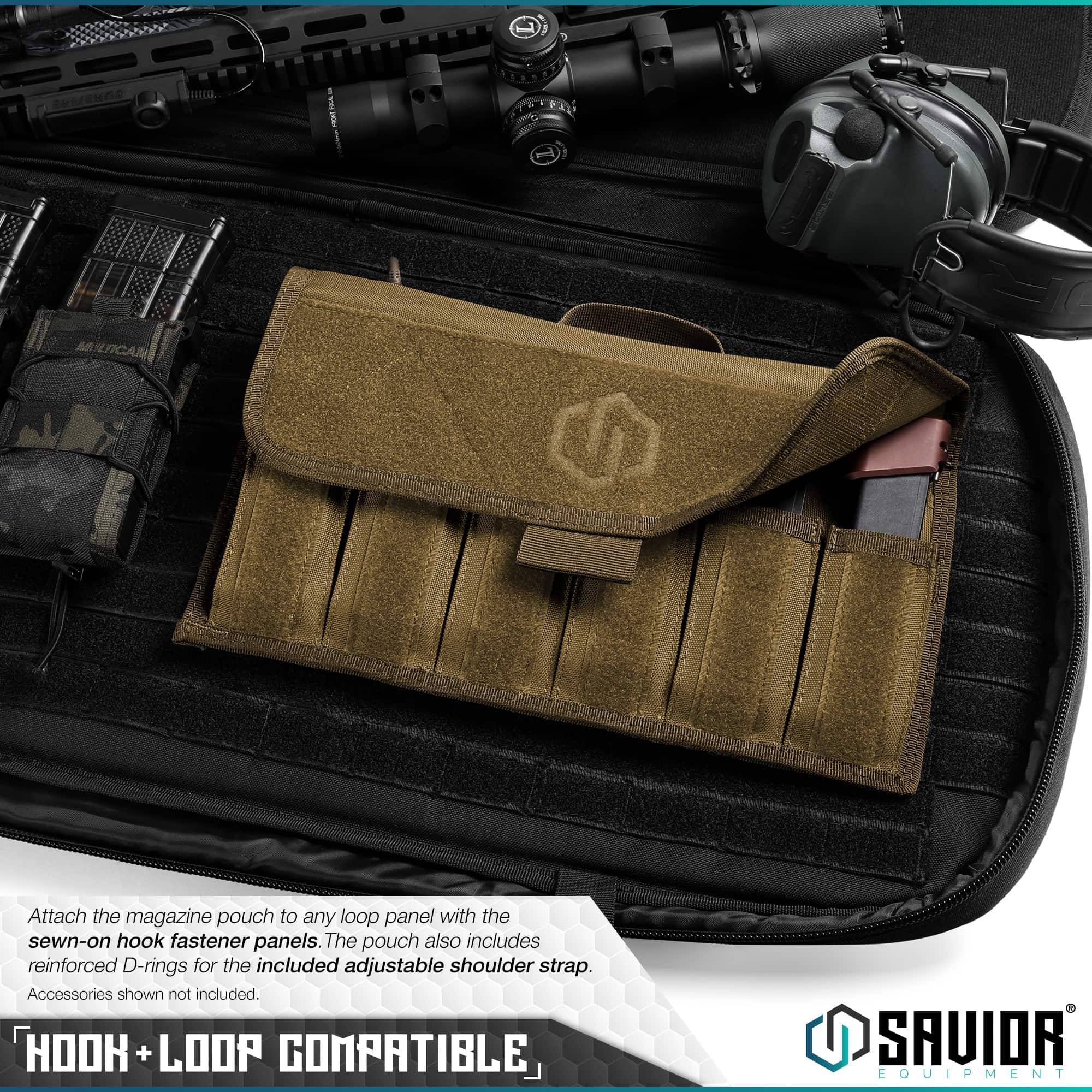 MP-PS-X6-ST-TN-5 Savior Equipment <br><b>PISTOL MAG POUCH </b><br>WITH SLING | 6 Mag 3