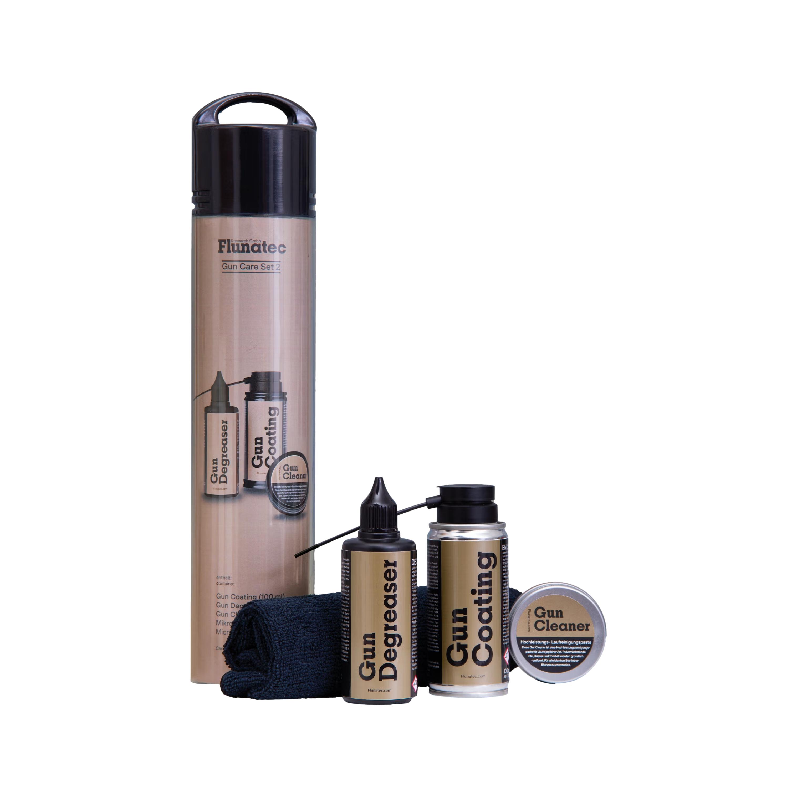 Fluna Waffenpflegeset Nr. 2 mit Degreaser, Cleaner (Laufreinigungs Paste), Coating und Mikrofasertuch Fluna Waffenpflegeset Nr. 2 mit Degreaser, Cleaner (Laufreinigungs Paste), Coating und Mikrofasertuch